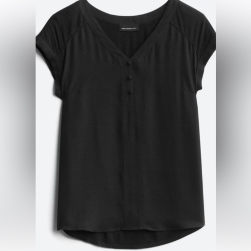 Fortune + Ivy Helina Mixed Material Black Short Sleeve Blouse XL